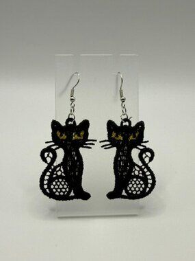 Homemade Black Cat Lightweight Lace Earrings